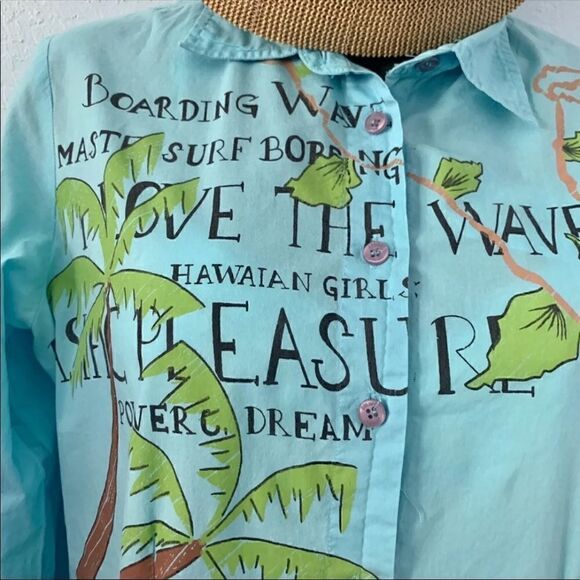 Colin’s Turquoise Blue Graphic Button Down Surfer Shirt Size Small - Picture 3 of 10